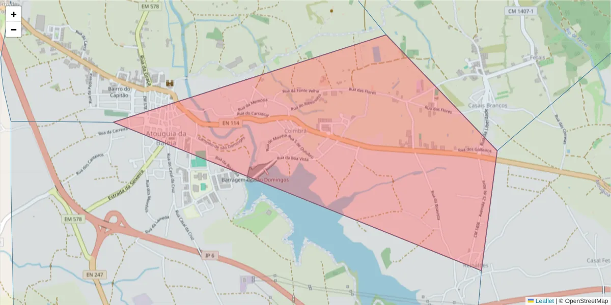 Mapa detalhado do código postal 2525-049 com limites, códigos postais vizinhos e agências dos correios