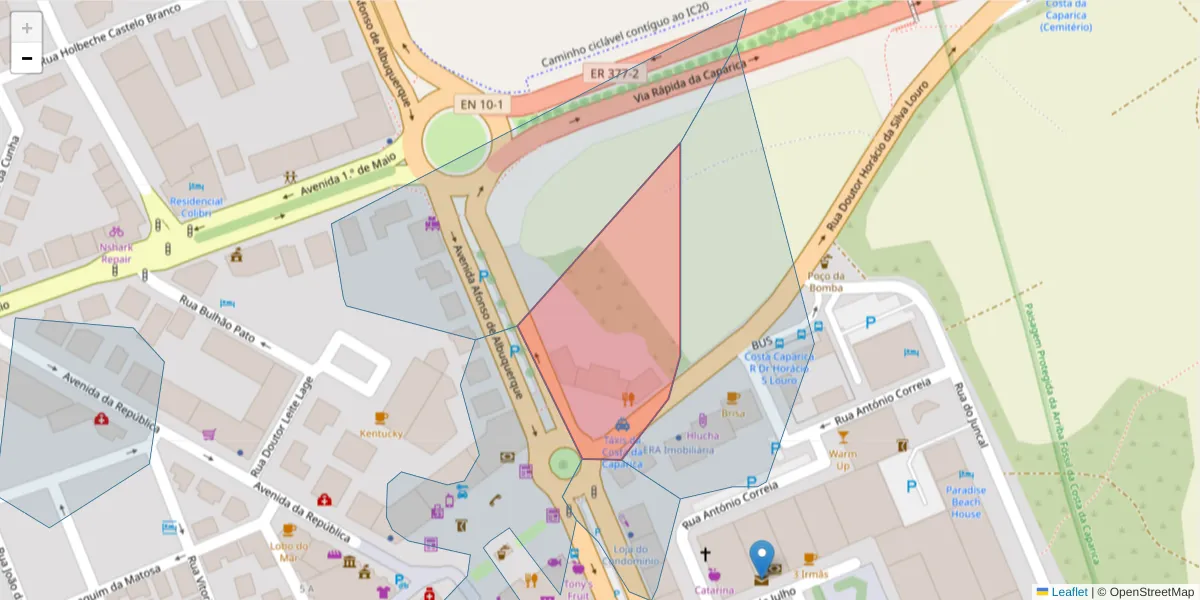 Mapa detalhado do código postal 2525-336 com limites, códigos postais vizinhos e agências dos correios