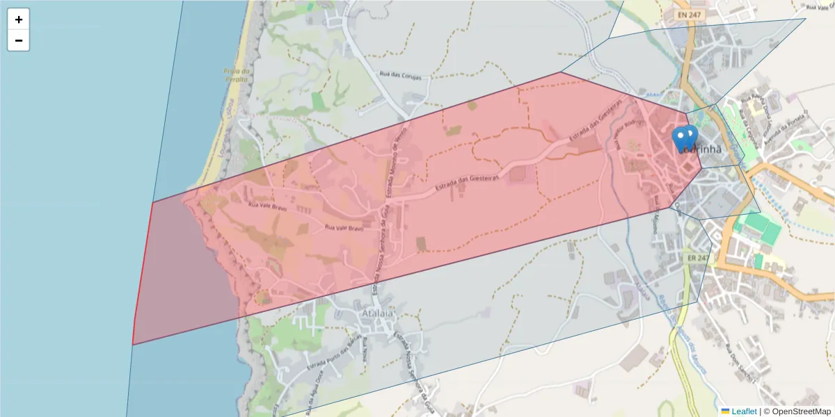 Mapa detalhado do código postal 2530-161 com limites, códigos postais vizinhos e agências dos correios