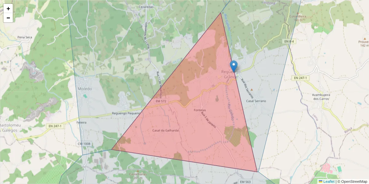 Mapa detalhado do código postal 2530-613 com limites, códigos postais vizinhos e agências dos correios