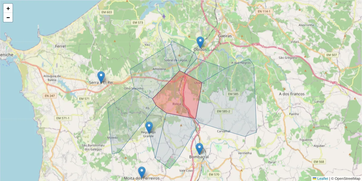 Mapa detalhado do código postal 2540-673 com limites, códigos postais vizinhos e agências dos correios