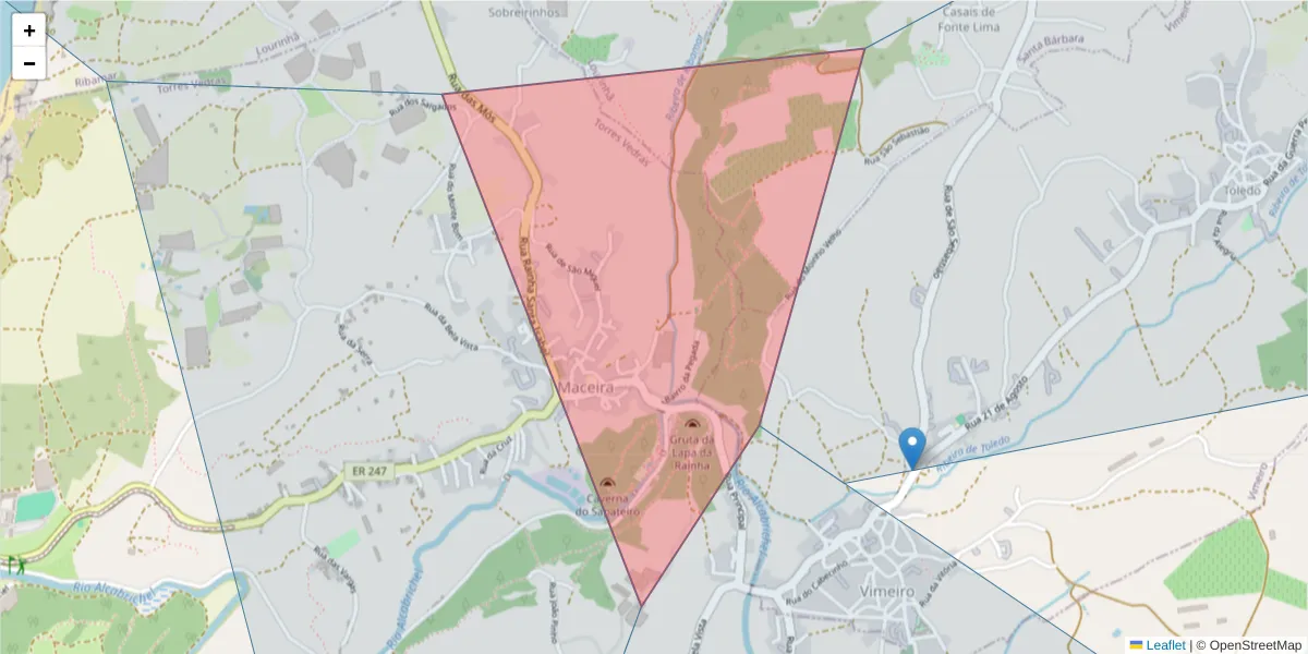 Mapa detalhado do código postal 2560-077 com limites, códigos postais vizinhos e agências dos correios