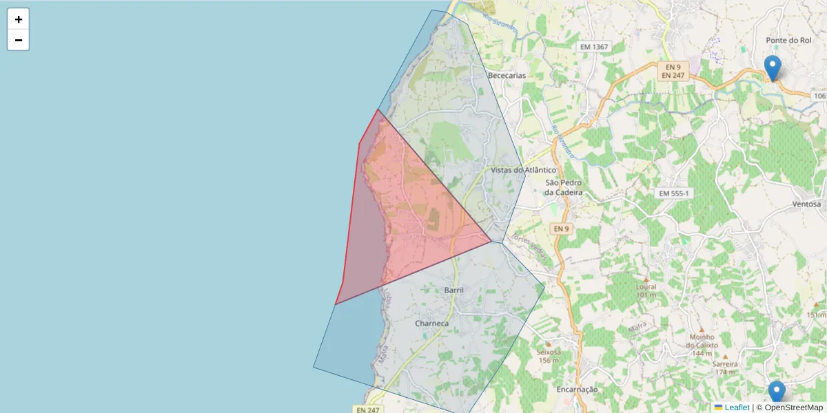 Mapa detalhado do código postal 2560-191 com limites, códigos postais vizinhos e agências dos correios