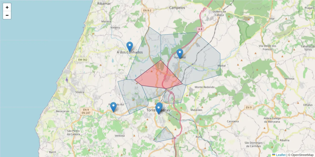 Mapa detalhado do código postal 2560-235 com limites, códigos postais vizinhos e agências dos correios