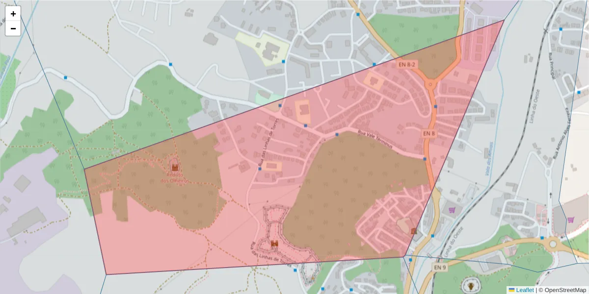 Mapa detalhado do código postal 2560-246 com limites, códigos postais vizinhos e agências dos correios