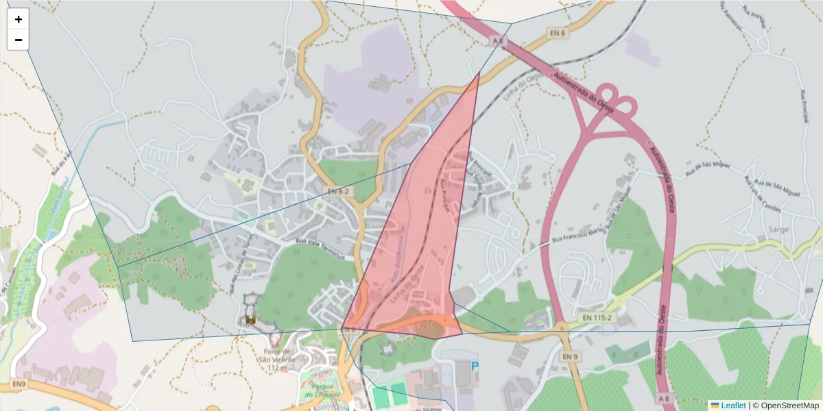 Mapa detalhado do código postal 2560-256 com limites, códigos postais vizinhos e agências dos correios