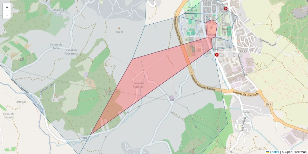 Mapa detalhado do código postal 2560-271 com limites, códigos postais vizinhos e agências dos correios