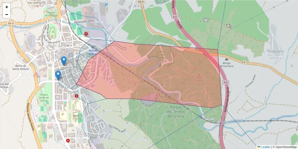 Mapa detalhado do código postal 2560-272 com limites, códigos postais vizinhos e agências dos correios