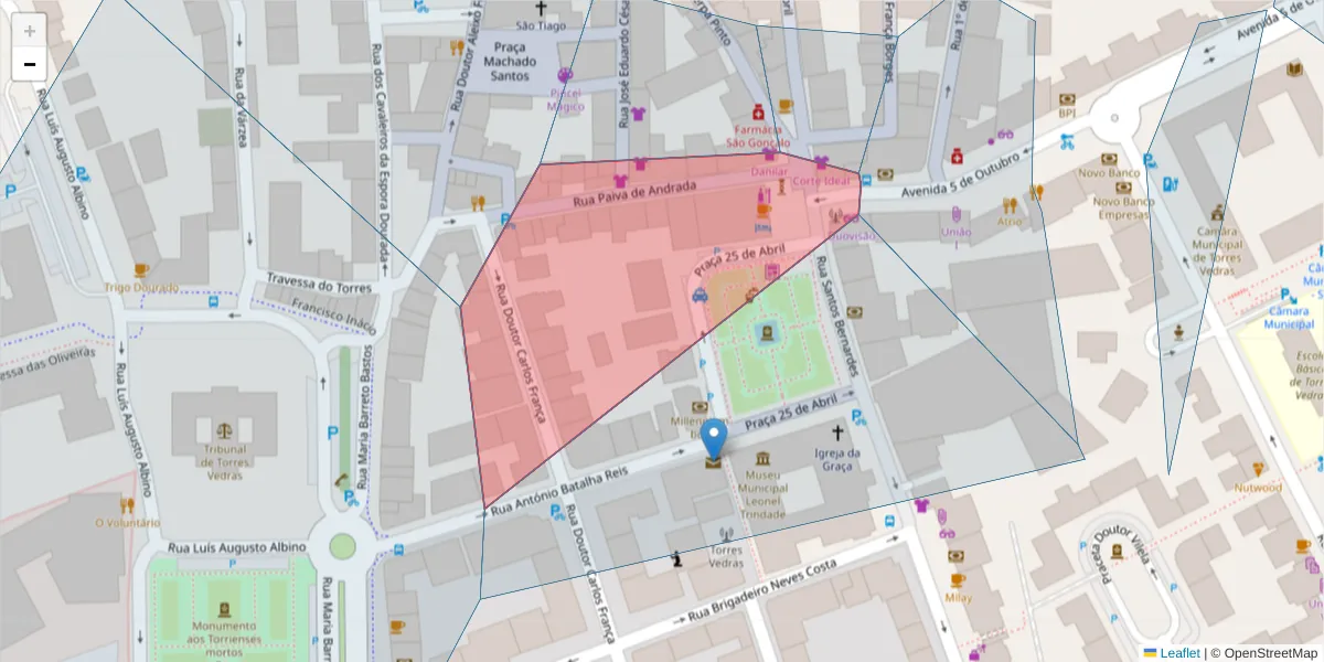 Mapa detalhado do código postal 2560-282 com limites, códigos postais vizinhos e agências dos correios
