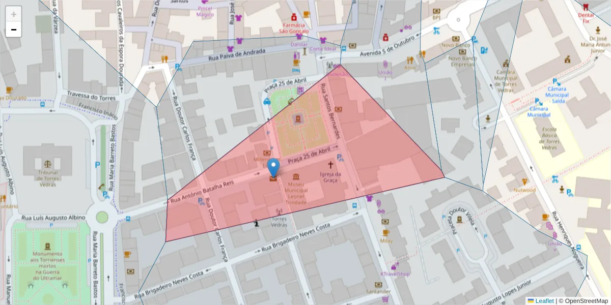 Mapa detalhado do código postal 2560-286 com limites, códigos postais vizinhos e agências dos correios