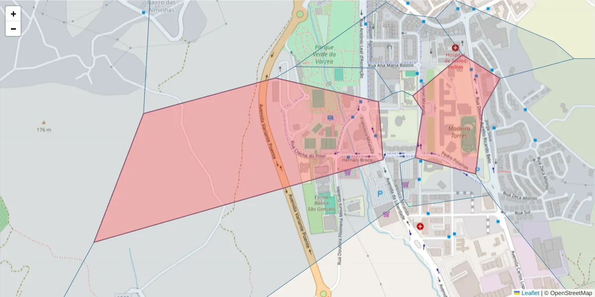 Mapa detalhado do código postal 2560-295 com limites, códigos postais vizinhos e agências dos correios