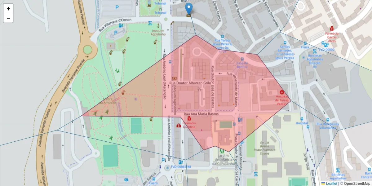 Mapa detalhado do código postal 2560-306 com limites, códigos postais vizinhos e agências dos correios