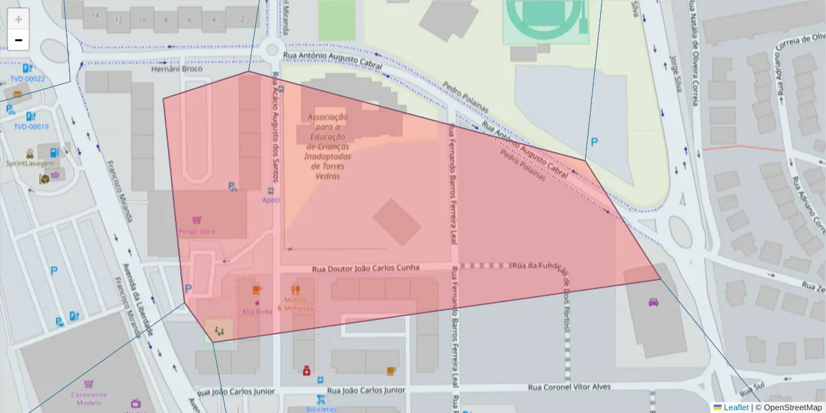 Mapa detalhado do código postal 2560-375 com limites, códigos postais vizinhos e agências dos correios