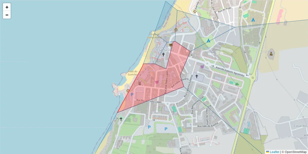 Mapa detalhado do código postal 2560-495 com limites, códigos postais vizinhos e agências dos correios