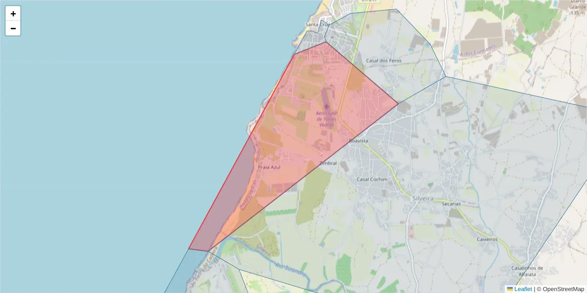 Mapa detalhado do código postal 2560-505 com limites, códigos postais vizinhos e agências dos correios