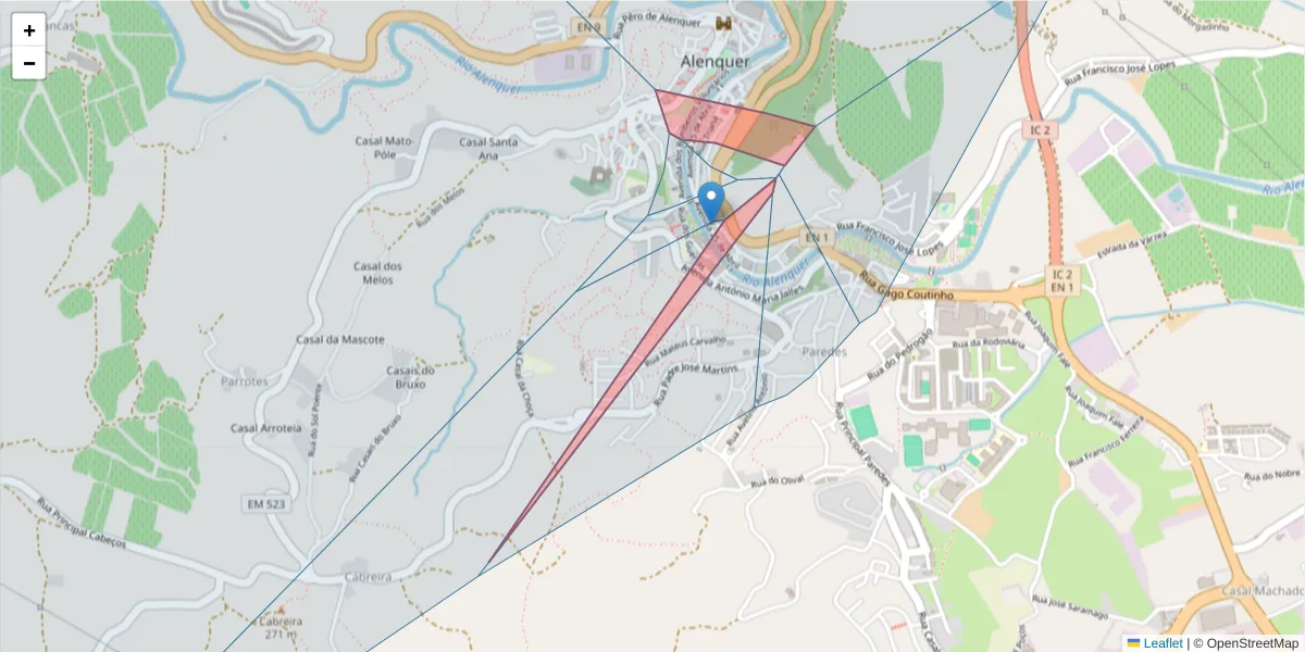 Mapa detalhado do código postal 2580-373 com limites, códigos postais vizinhos e agências dos correios