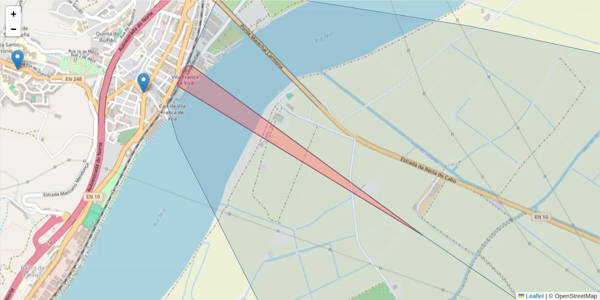 Mapa detalhado do código postal 2600-223 com limites, códigos postais vizinhos e agências dos correios