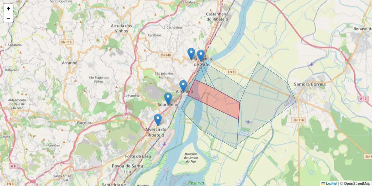 Mapa detalhado do código postal 2600-517 com limites, códigos postais vizinhos e agências dos correios