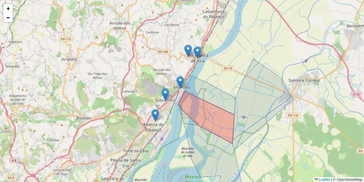 Mapa detalhado do código postal 2600-529 com limites, códigos postais vizinhos e agências dos correios
