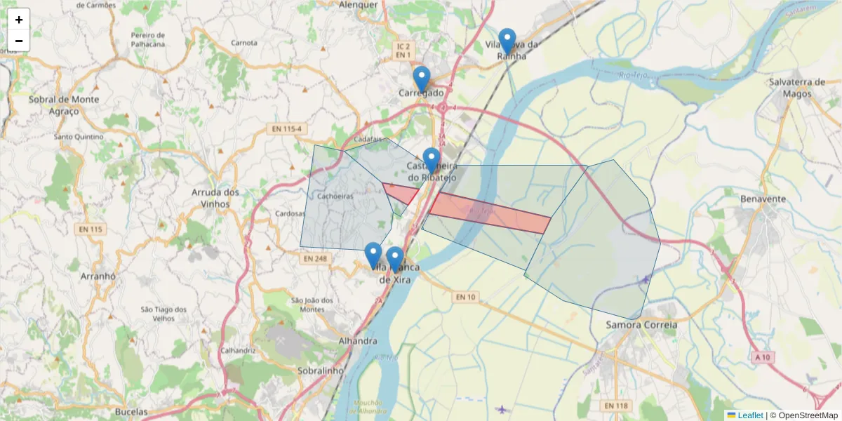 Mapa detalhado do código postal 2600-661 com limites, códigos postais vizinhos e agências dos correios