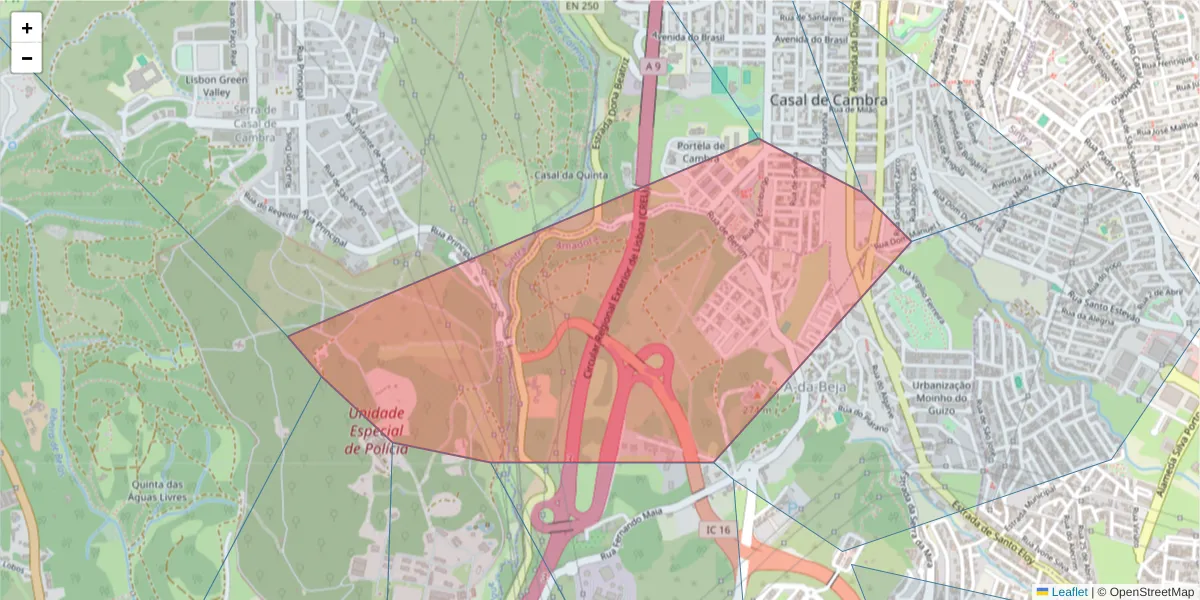 Mapa detalhado do código postal 2605-698 com limites, códigos postais vizinhos e agências dos correios