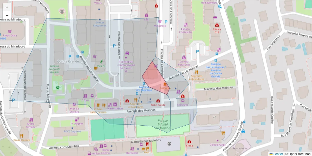 Mapa detalhado do código postal 2610-042 com limites, códigos postais vizinhos e agências dos correios