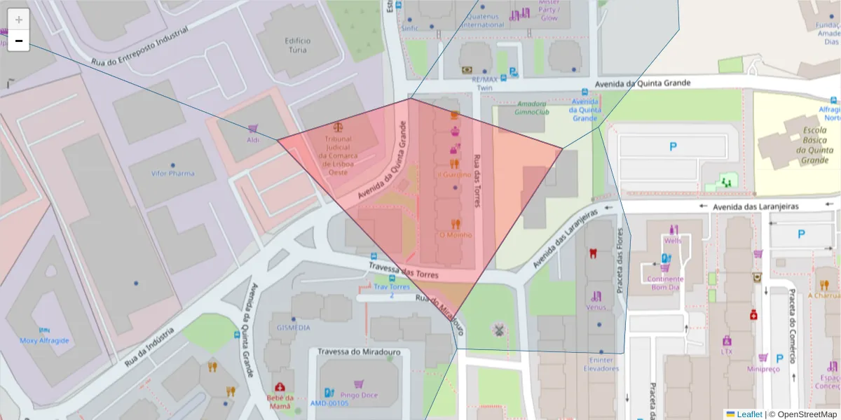 Mapa detalhado do código postal 2610-135 com limites, códigos postais vizinhos e agências dos correios