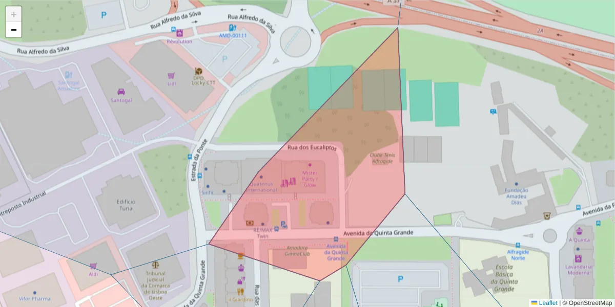 Mapa detalhado do código postal 2610-158 com limites, códigos postais vizinhos e agências dos correios