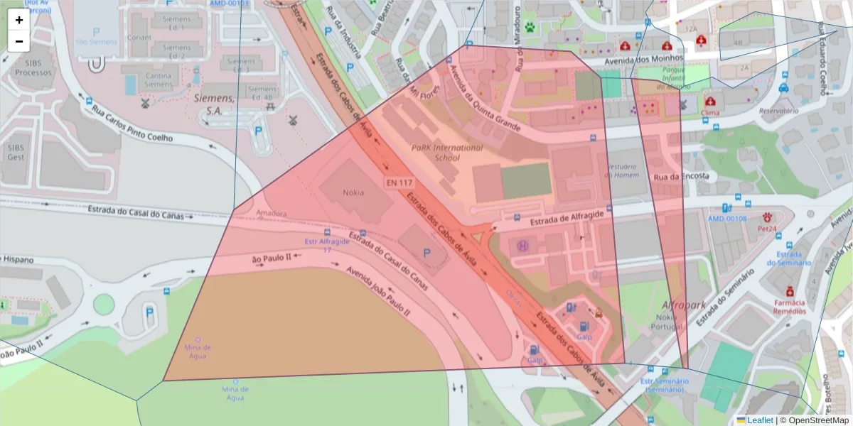 Mapa detalhado do código postal 2610-161 com limites, códigos postais vizinhos e agências dos correios