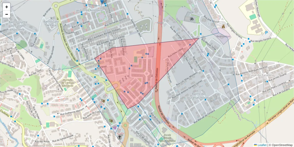 Mapa detalhado do código postal 2620-316 com limites, códigos postais vizinhos e agências dos correios