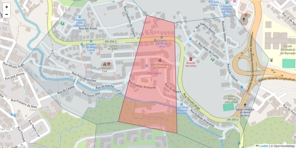 Mapa detalhado do código postal 2620-364 com limites, códigos postais vizinhos e agências dos correios