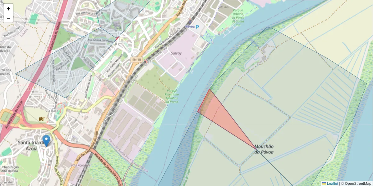 Mapa detalhado do código postal 2625-125 com limites, códigos postais vizinhos e agências dos correios
