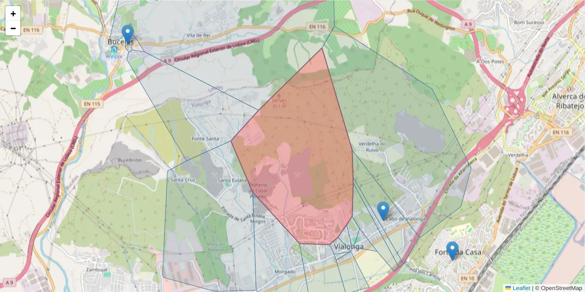 Mapa detalhado do código postal 2625-623 com limites, códigos postais vizinhos e agências dos correios