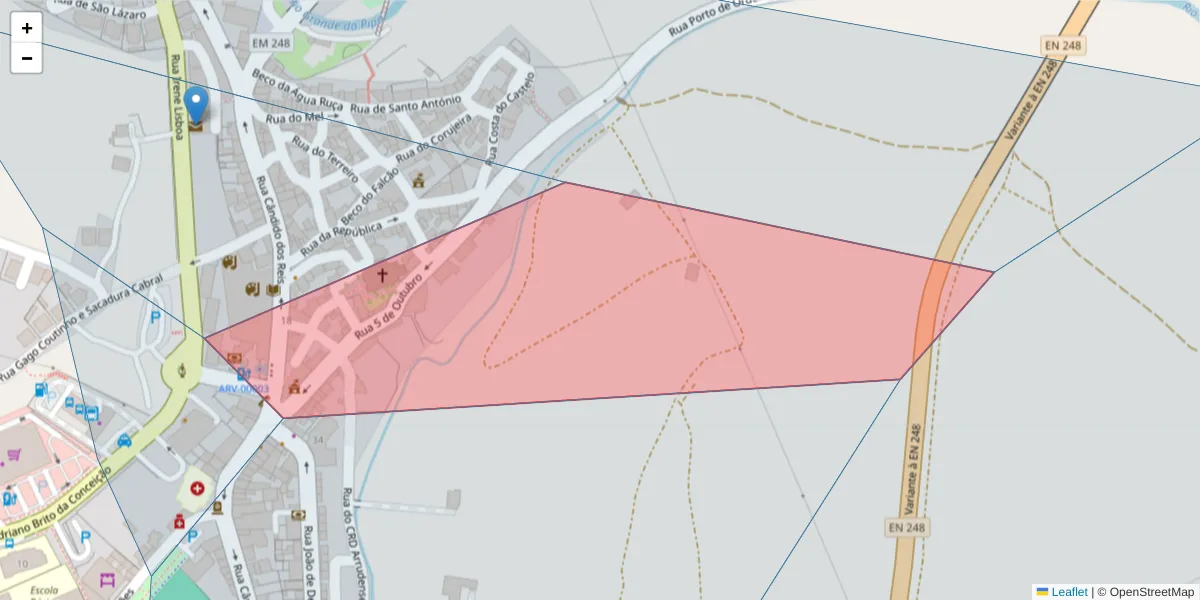 Mapa detalhado do código postal 2630-242 com limites, códigos postais vizinhos e agências dos correios