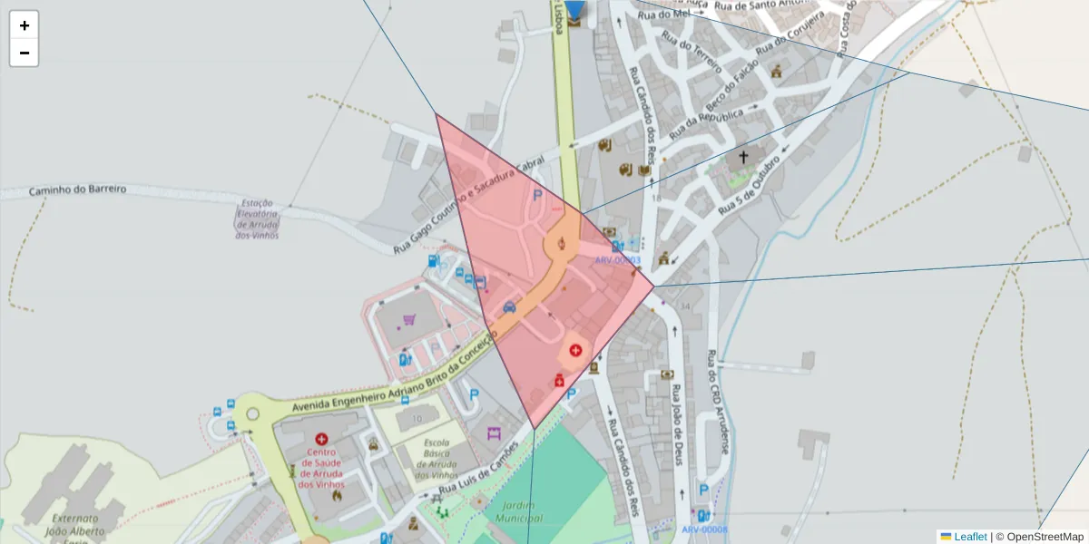 Mapa detalhado do código postal 2630-243 com limites, códigos postais vizinhos e agências dos correios