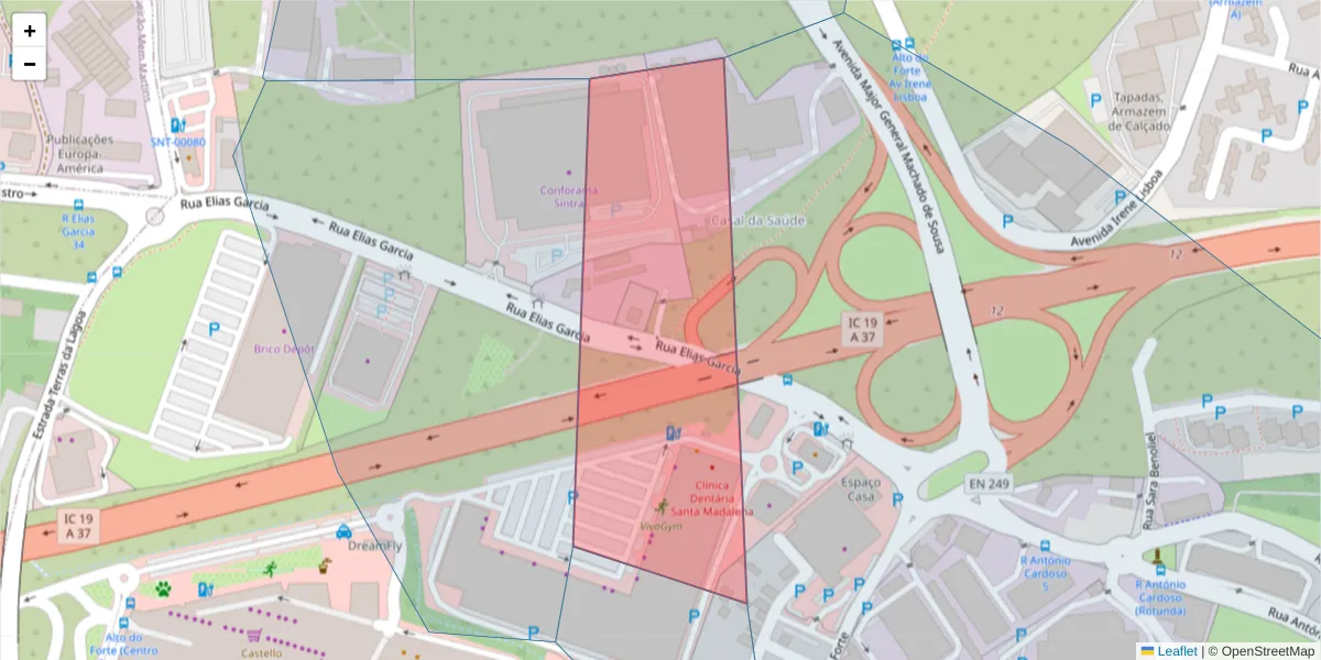 Mapa detalhado do código postal 2635-008 com limites, códigos postais vizinhos e agências dos correios