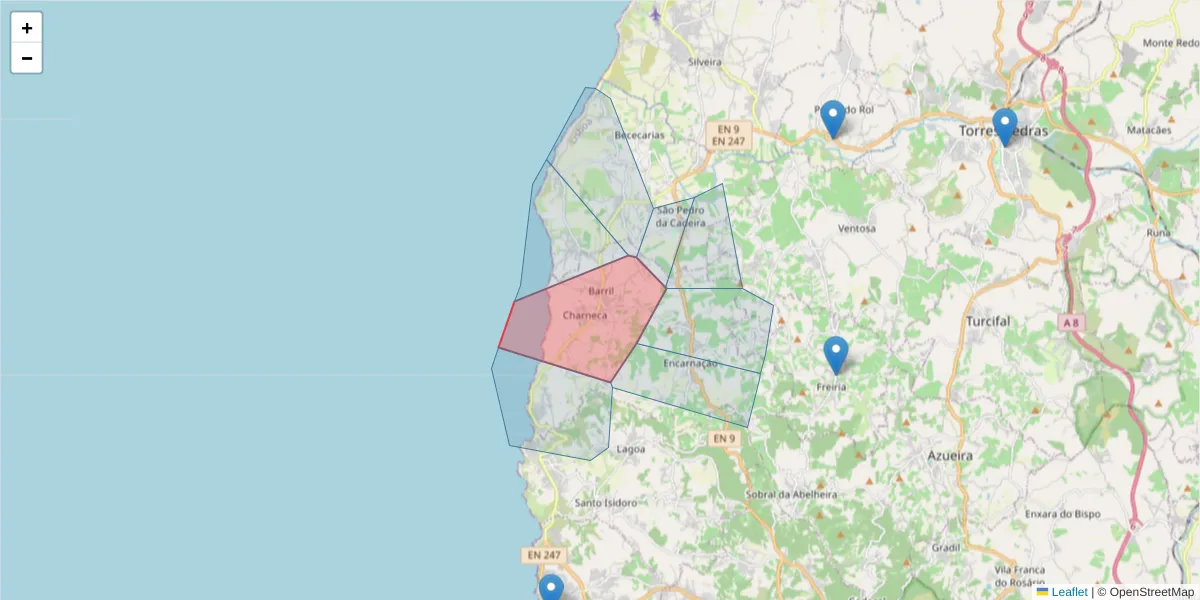 Mapa detalhado do código postal 2640-202 com limites, códigos postais vizinhos e agências dos correios