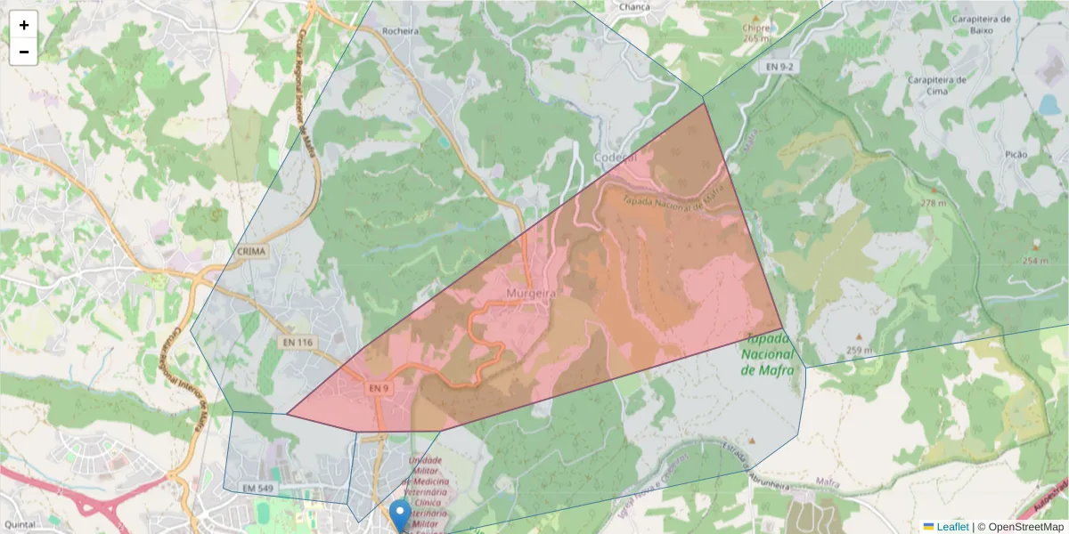 Mapa detalhado do código postal 2640-410 com limites, códigos postais vizinhos e agências dos correios