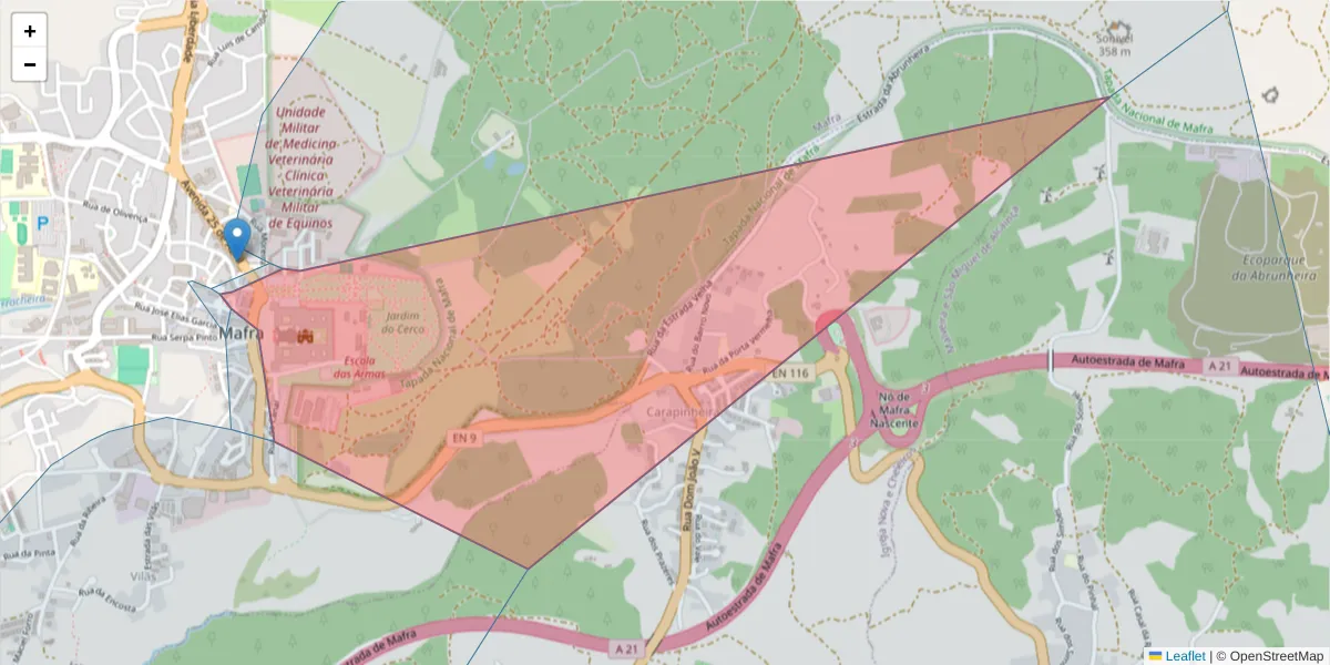 Mapa detalhado do código postal 2640-492 com limites, códigos postais vizinhos e agências dos correios