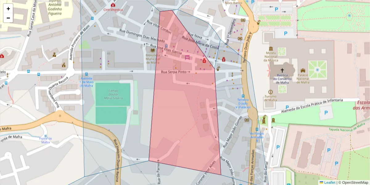 Mapa detalhado do código postal 2640-495 com limites, códigos postais vizinhos e agências dos correios