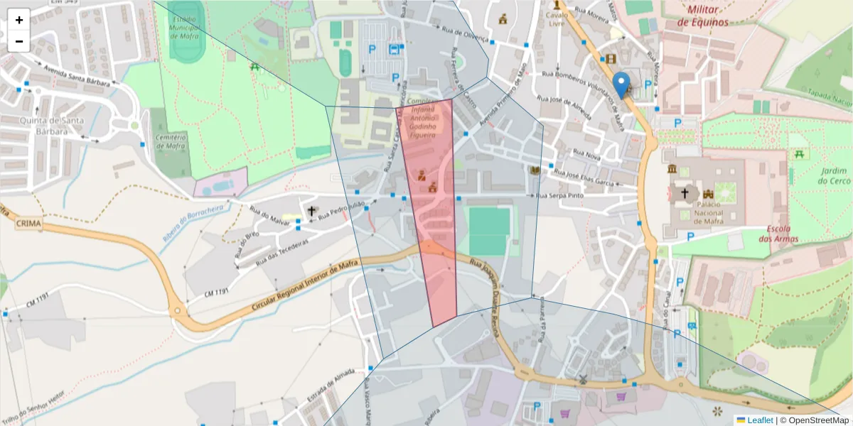 Mapa detalhado do código postal 2640-531 com limites, códigos postais vizinhos e agências dos correios