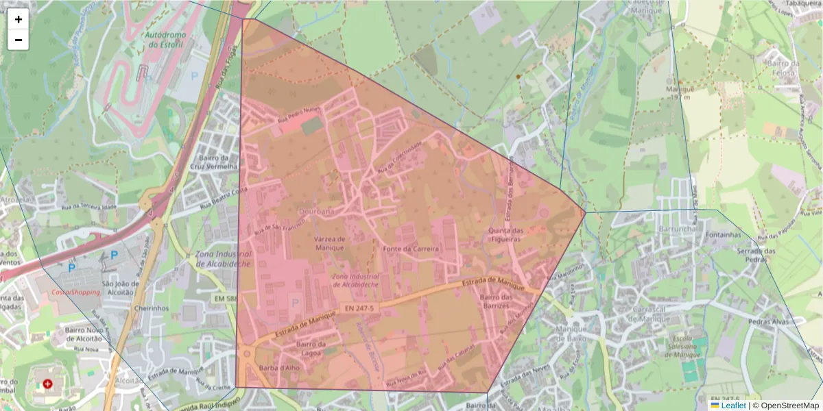 Mapa detalhado do código postal 2645-019 com limites, códigos postais vizinhos e agências dos correios