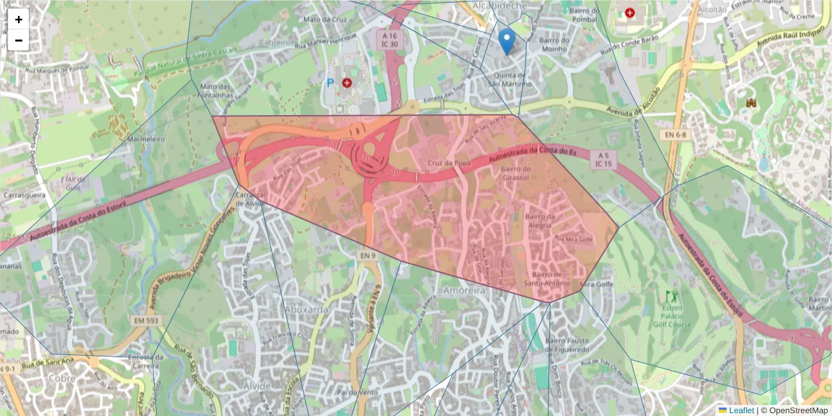 Mapa detalhado do código postal 2645-449 com limites, códigos postais vizinhos e agências dos correios