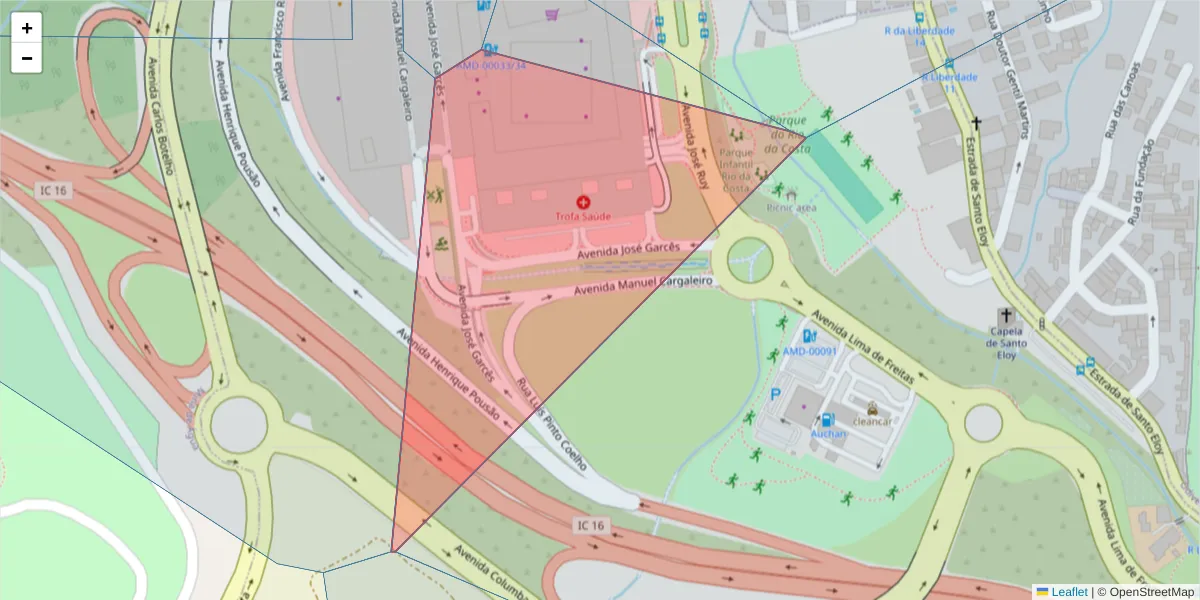 Mapa detalhado do código postal 2650-010 com limites, códigos postais vizinhos e agências dos correios