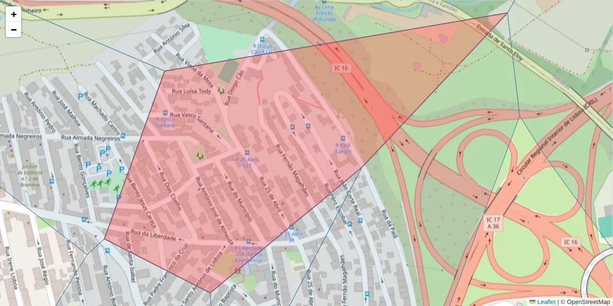 Mapa detalhado do código postal 2650-137 com limites, códigos postais vizinhos e agências dos correios
