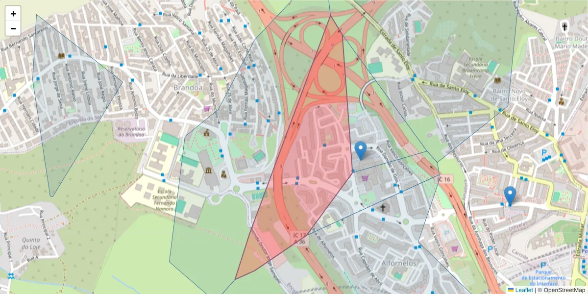 Mapa detalhado do código postal 2650-192 com limites, códigos postais vizinhos e agências dos correios