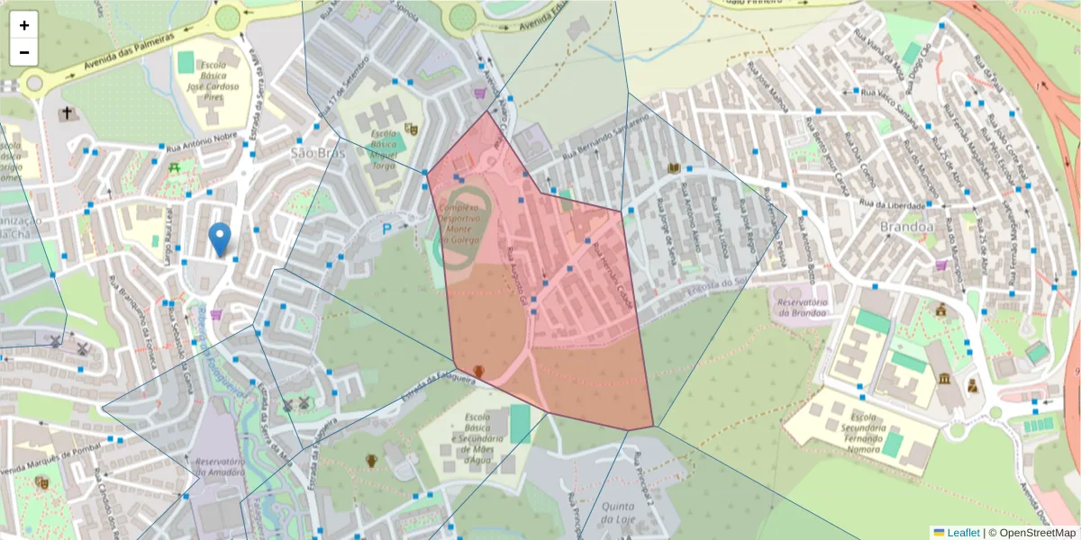 Mapa detalhado do código postal 2650-224 com limites, códigos postais vizinhos e agências dos correios