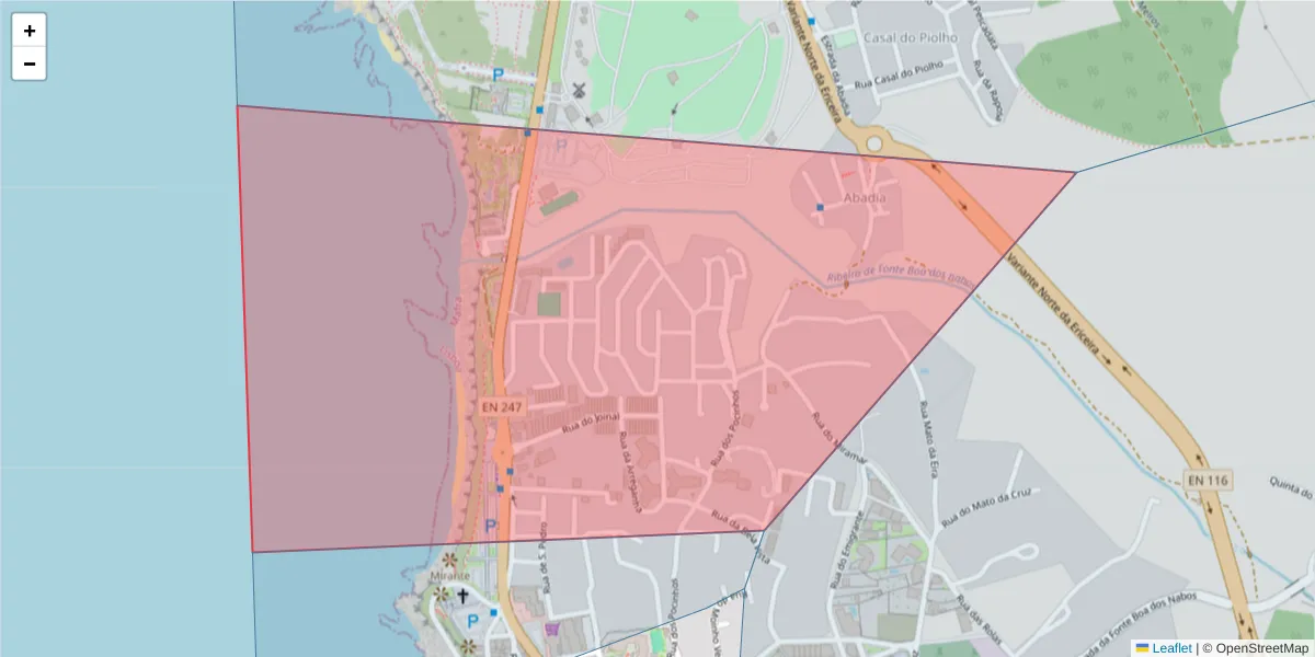 Mapa detalhado do código postal 2655-200 com limites, códigos postais vizinhos e agências dos correios