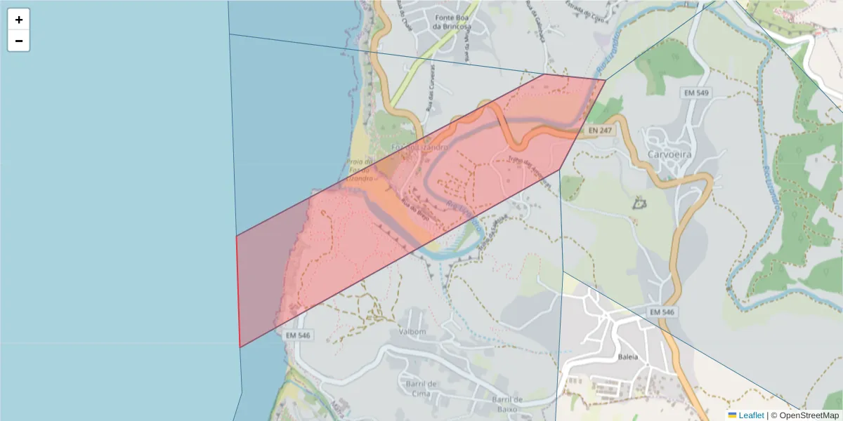 Mapa detalhado do código postal 2655 com limites, códigos postais vizinhos e agências dos correios