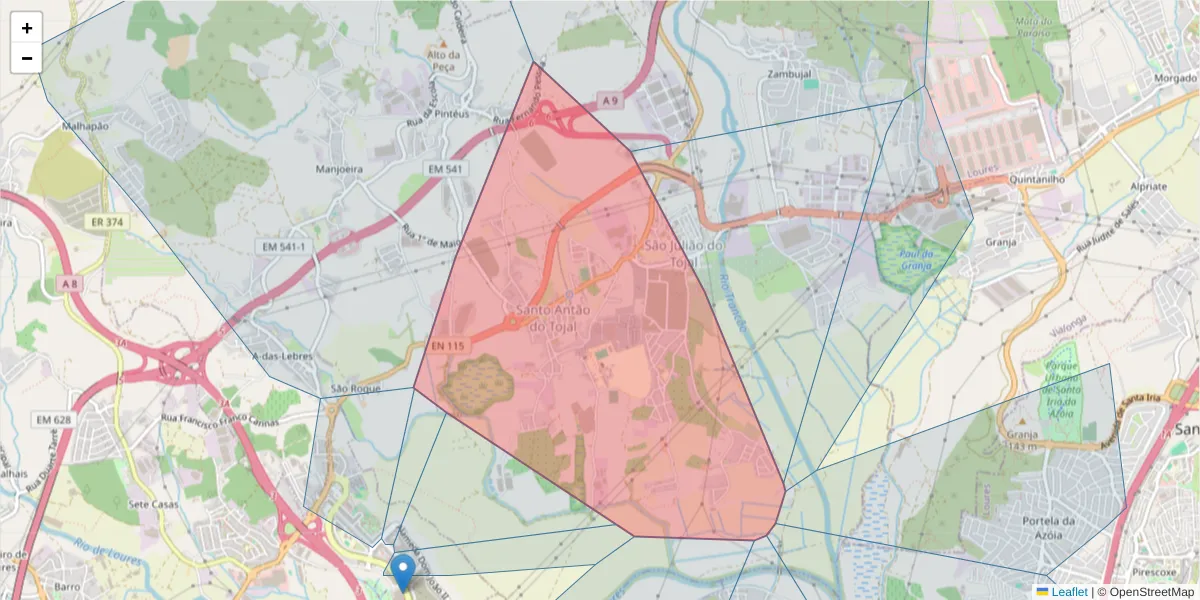 Mapa detalhado do código postal 2660-161 com limites, códigos postais vizinhos e agências dos correios
